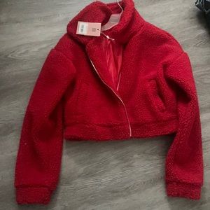 Red tigermist teddy jacket never worn before!